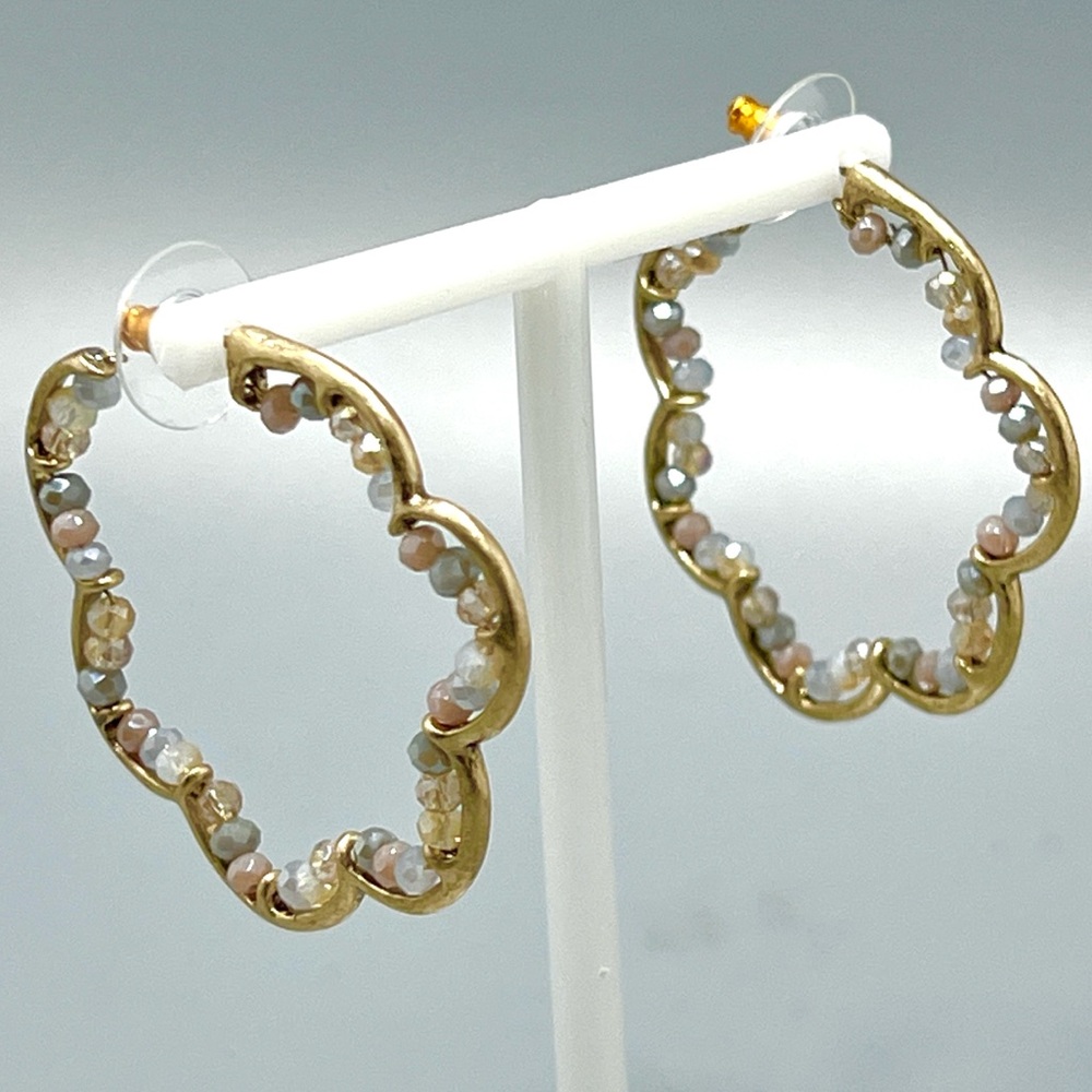 Gold Tone Beaded Hoop Earrings